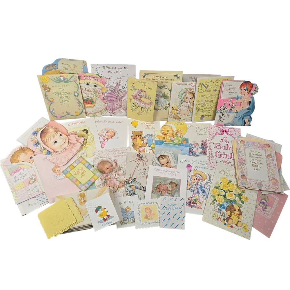 40+‎ Vintage Baby Girls Kids Greeting Cards Shower 80s Ephemera Crafts Used Lot